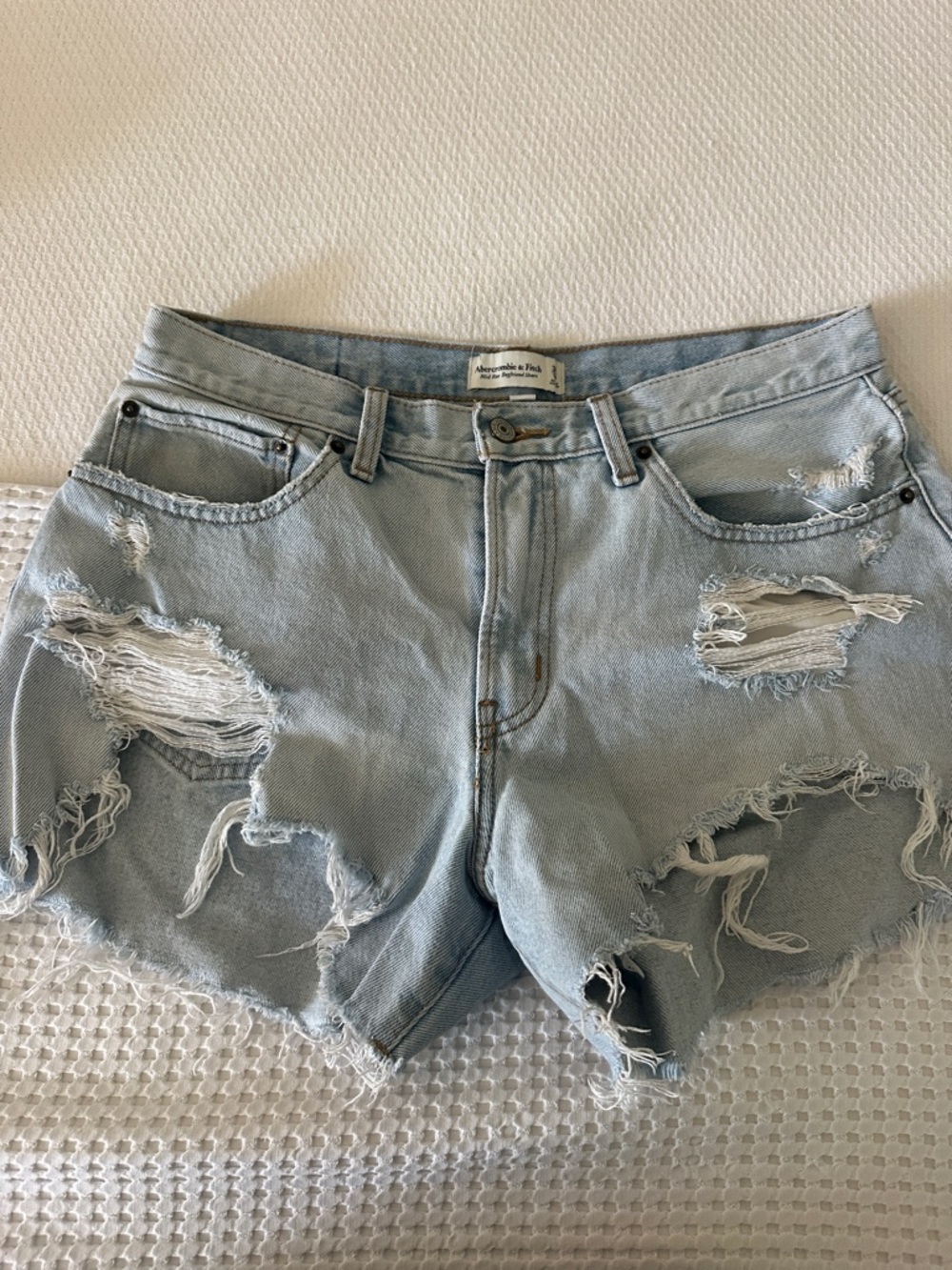 Abercrombie & Fitch Light Blue Distressed Denim Shorts